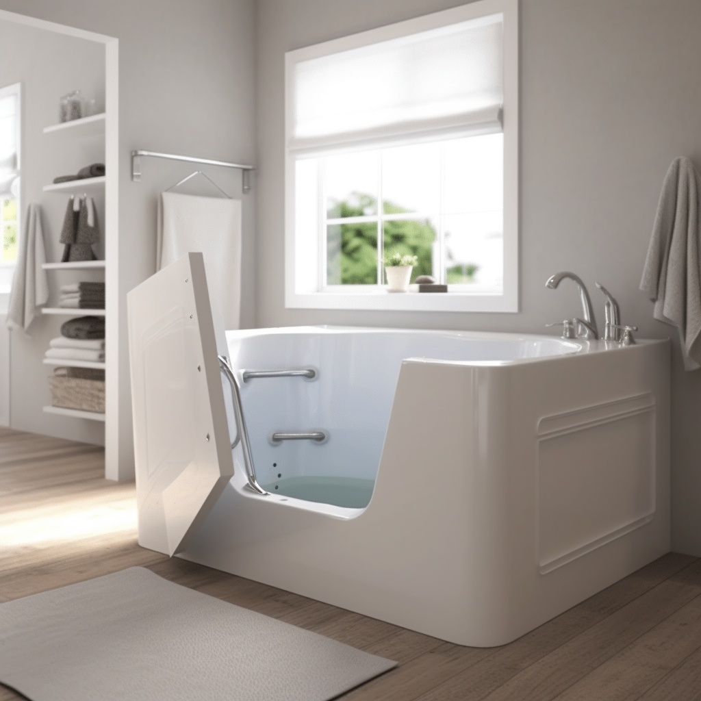 A Sunlit, White Modern Walk-In Tub Suitable for Seniors - Version 5