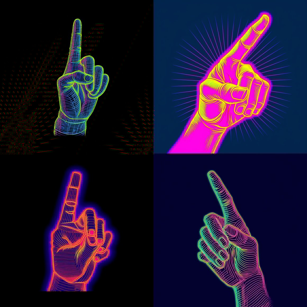Neon Line Art of Shhh Gesture Mid-Journey Prompt