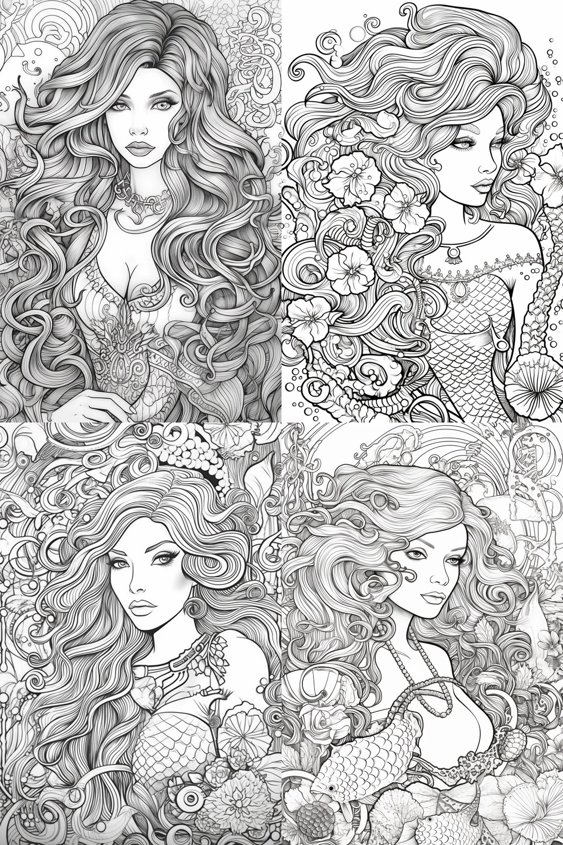 Ariel in Mandala Style Adult Coloring Page