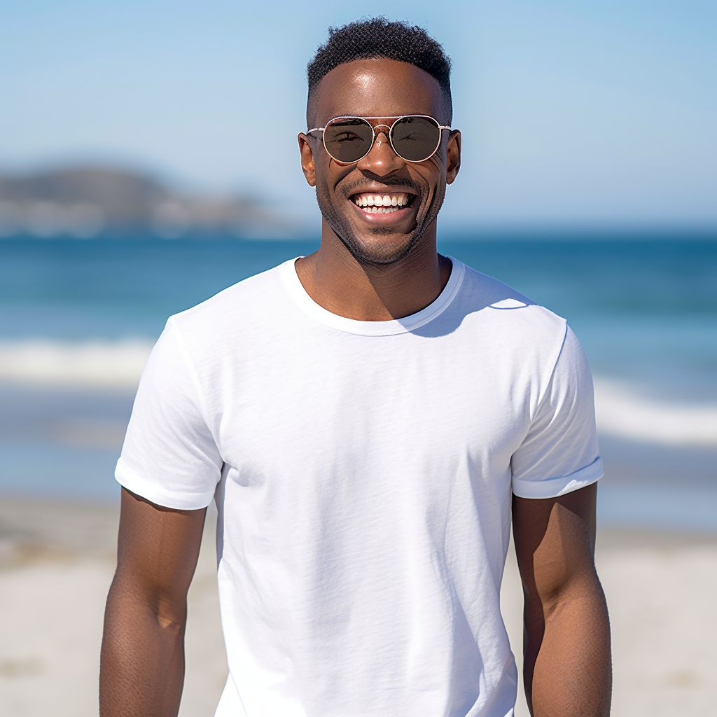 Hawaiian Beach Photoshoot with Suave African American Model in Plain White Tee