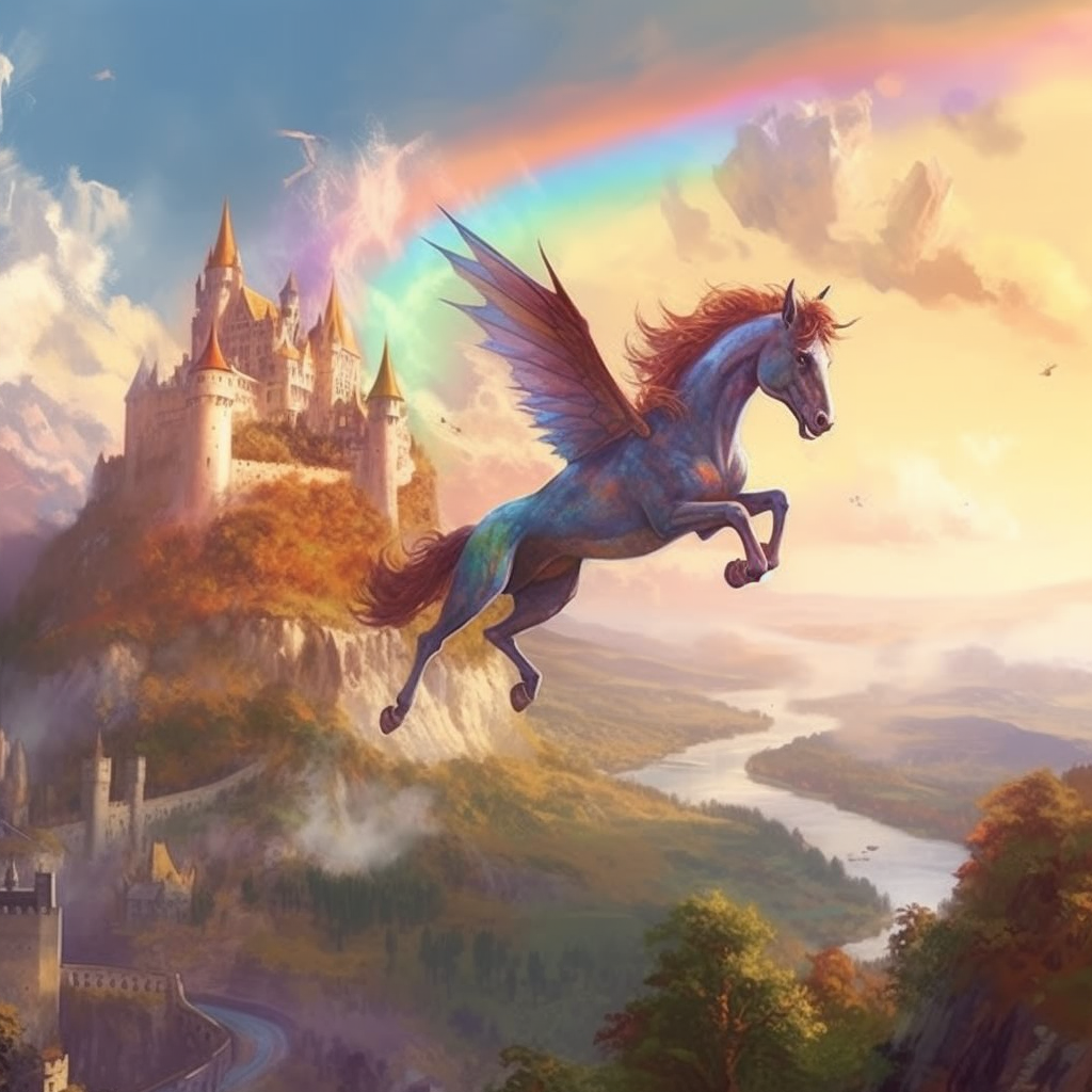 A Thestral's Flight to the Rainbow Castle - 8K Digital Artwork