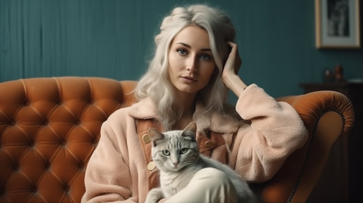 Midday Reverie: Woman Embracing Cat in Cozy Ambiance