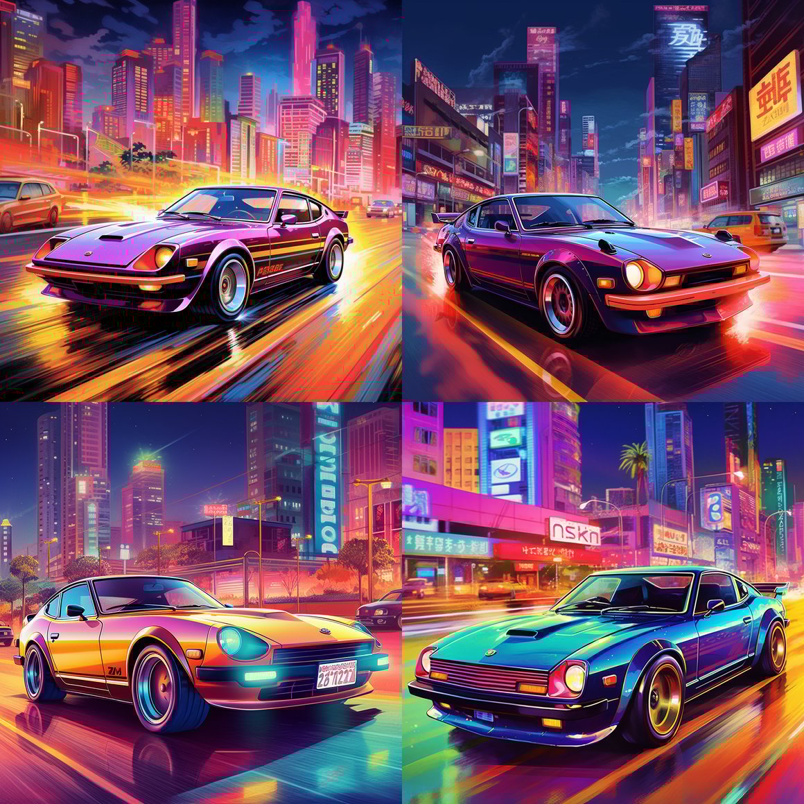 Neon Nights: A Retro-Futuristic Ride with Nissan 280Z