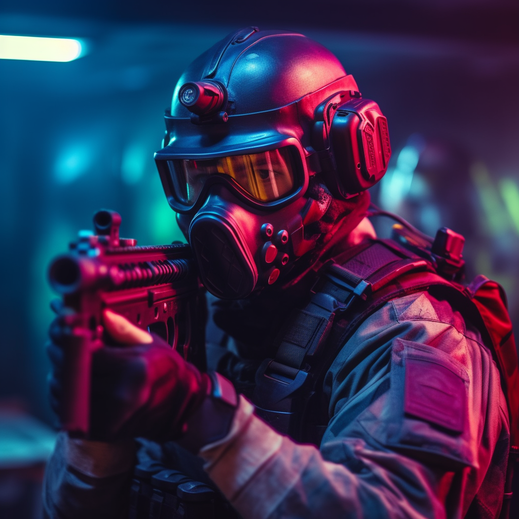 Neon Nights: Realistic Closeup of Indoor Airsoft Gamers