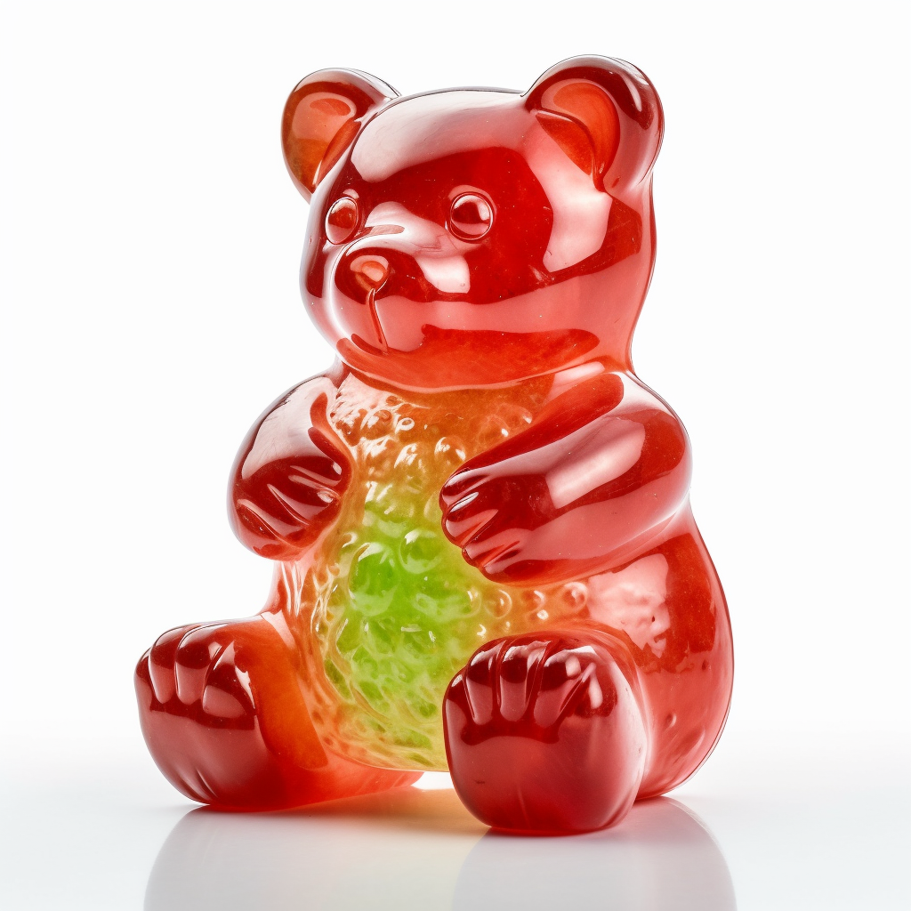 Haribo's Giant Gummy Bear Filled with Strawberries - 32K Ultra Detail on White Background