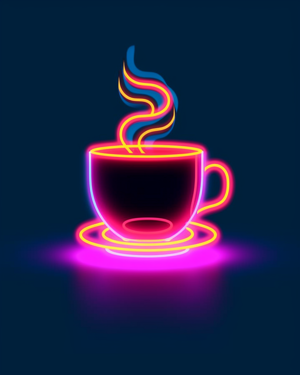 Neon Coffee Break: Mid-Journey Digital Art