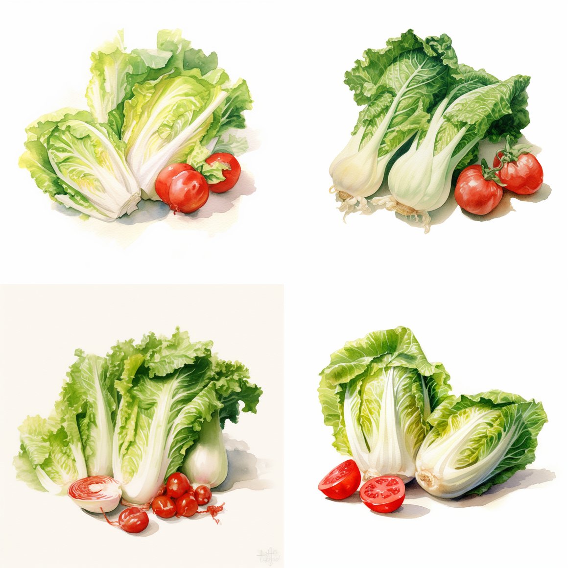 Chinese Cabbage and Tomato Watercolor Study