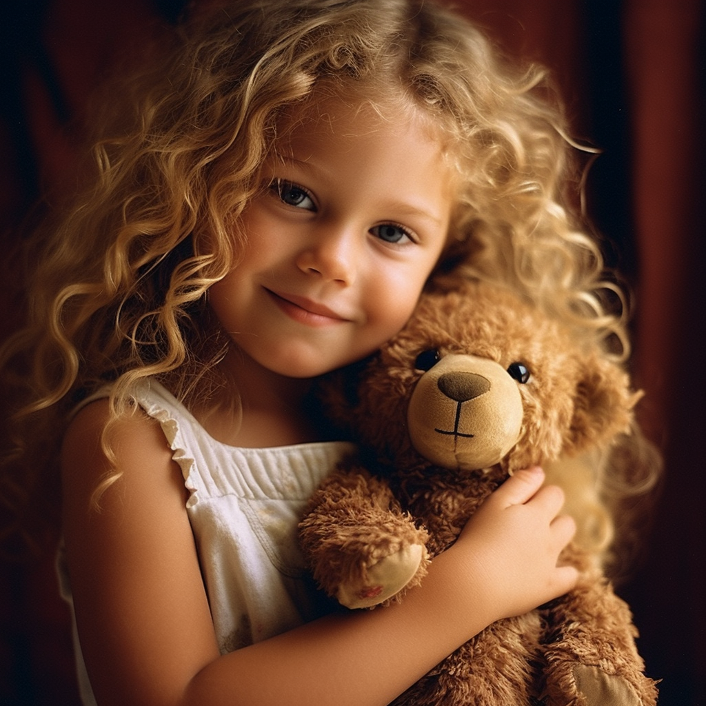 A Sweet Mid-Journey Moment: Little Girl With Teddy