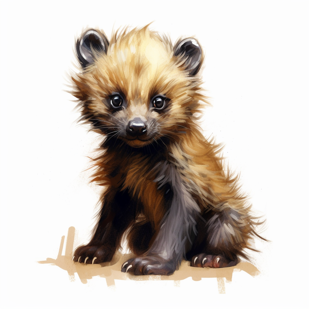 Detailed Illustration of a Scruffy Baby Wolverine Cub