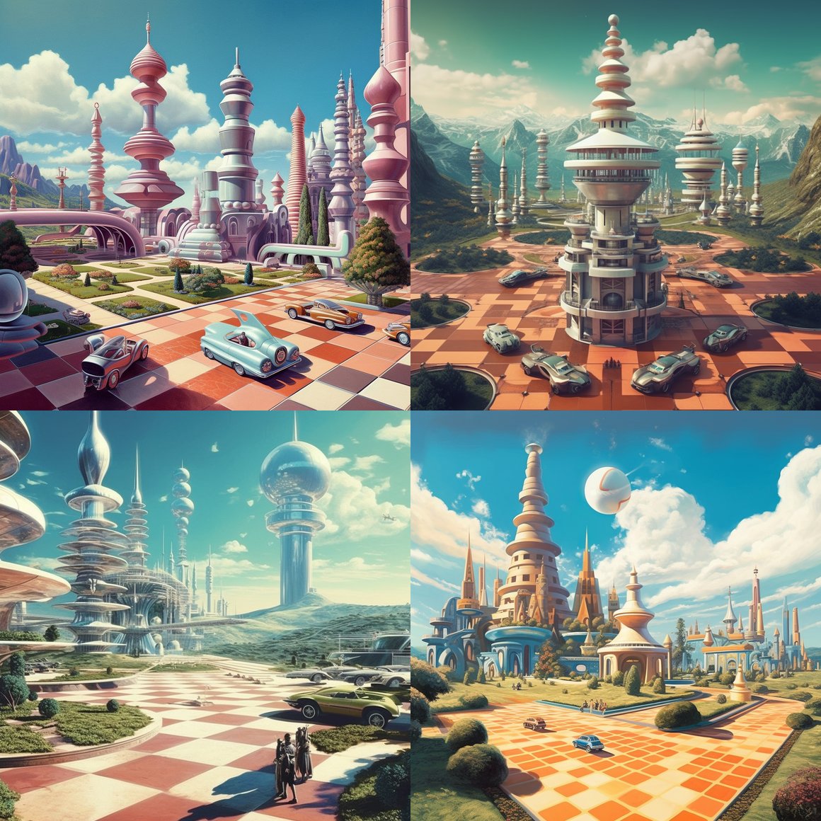 Retro Galactic Voyage: Earth's Chessboard City View