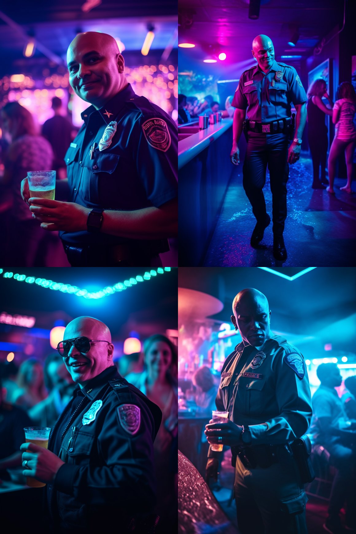 Neon Nightlife: On-Duty Officer in a Club
