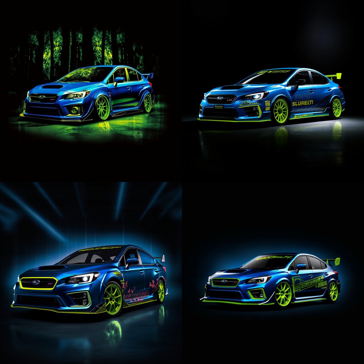 Neon Blaze: Subaru WRX STI Mid-Journey Graphic
