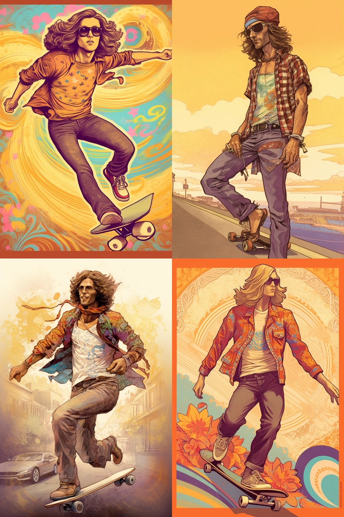 A Surfer's Retro Californian Odyssey - Art Illustration