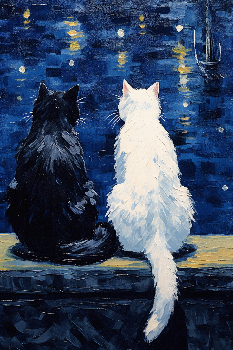 Midnight Feline Companions: A Starry Night Encounter