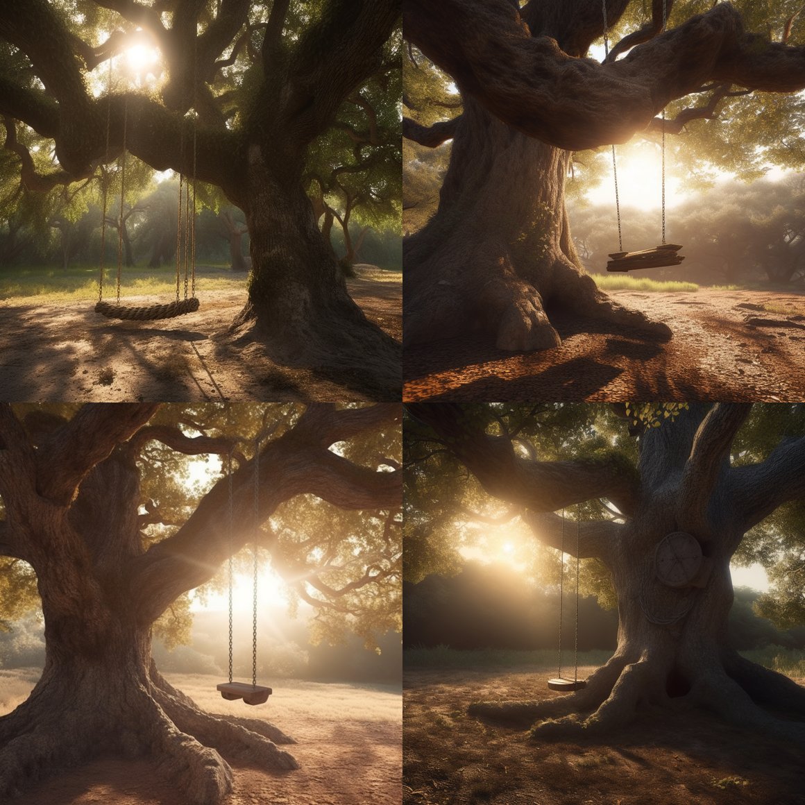 Sun-kissed Oak Tree Swing Mid-Journey Prompt