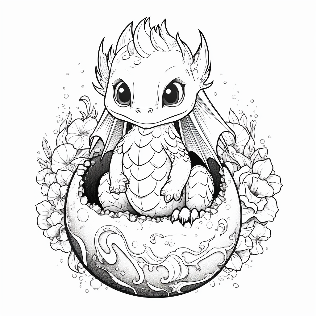 Hatching Baby Dragon: Cartoon Coloring Page