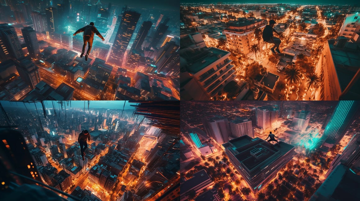 Neon Nights: A Mid-Air Odyssey Over the City