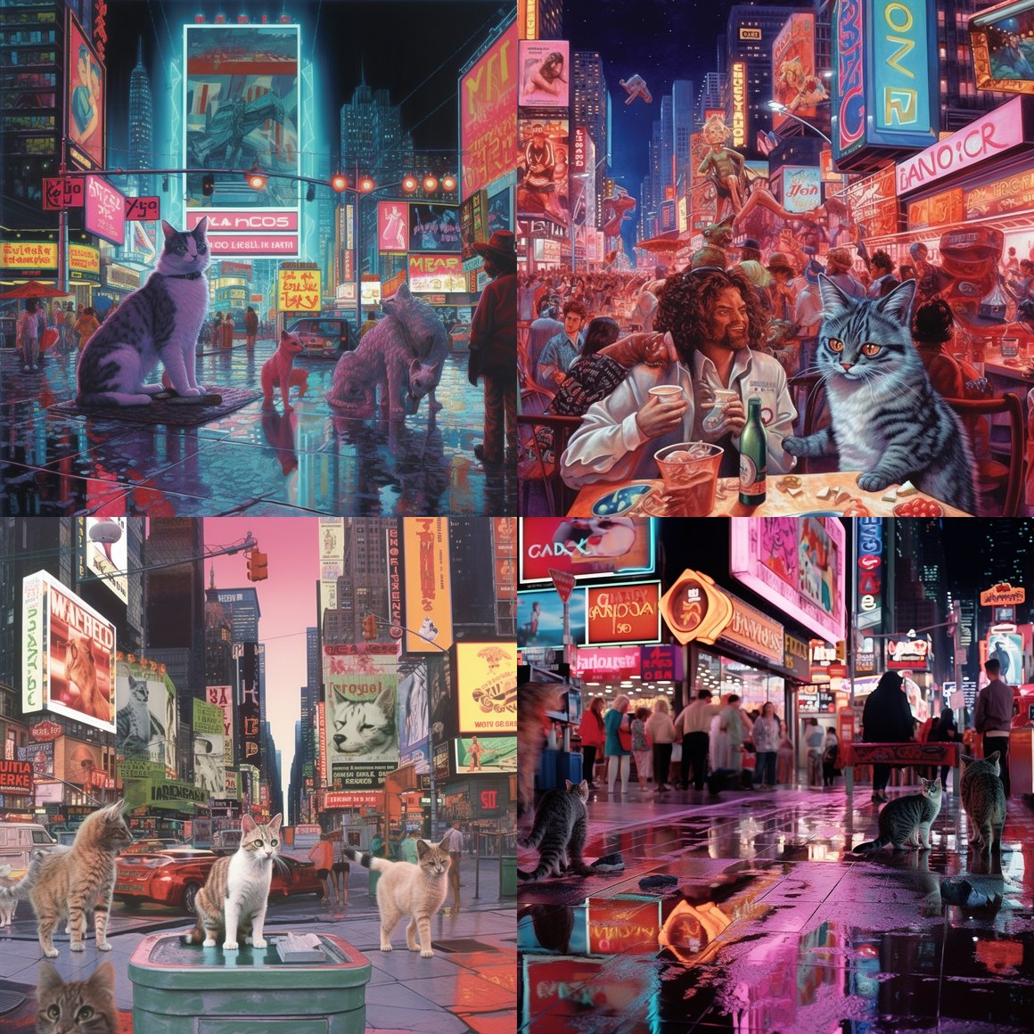 Retro Feline Metropolis: Times Square in a Parallel 2000
