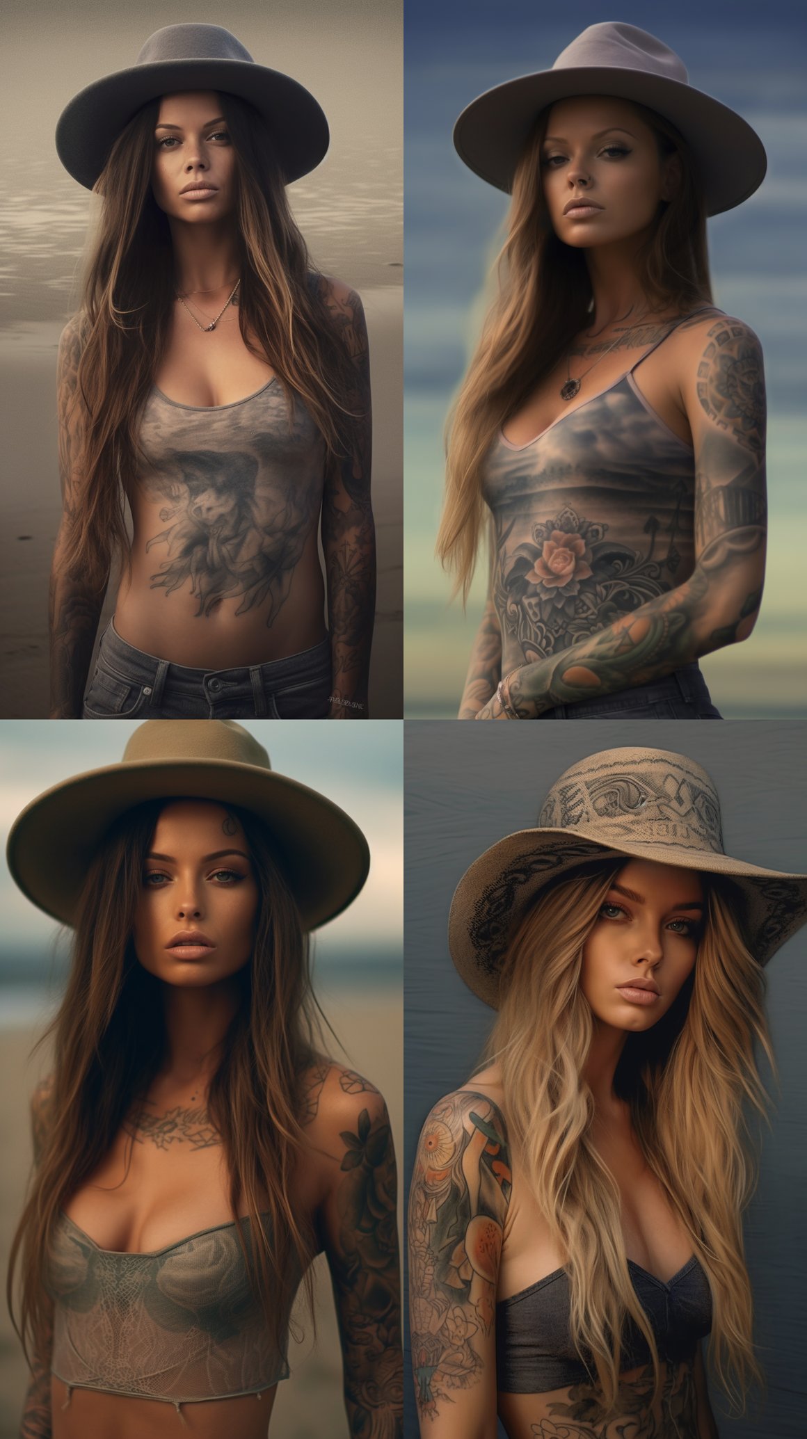 Sun-Kissed Tattooed Beauty: A Mid-Journey Portrait