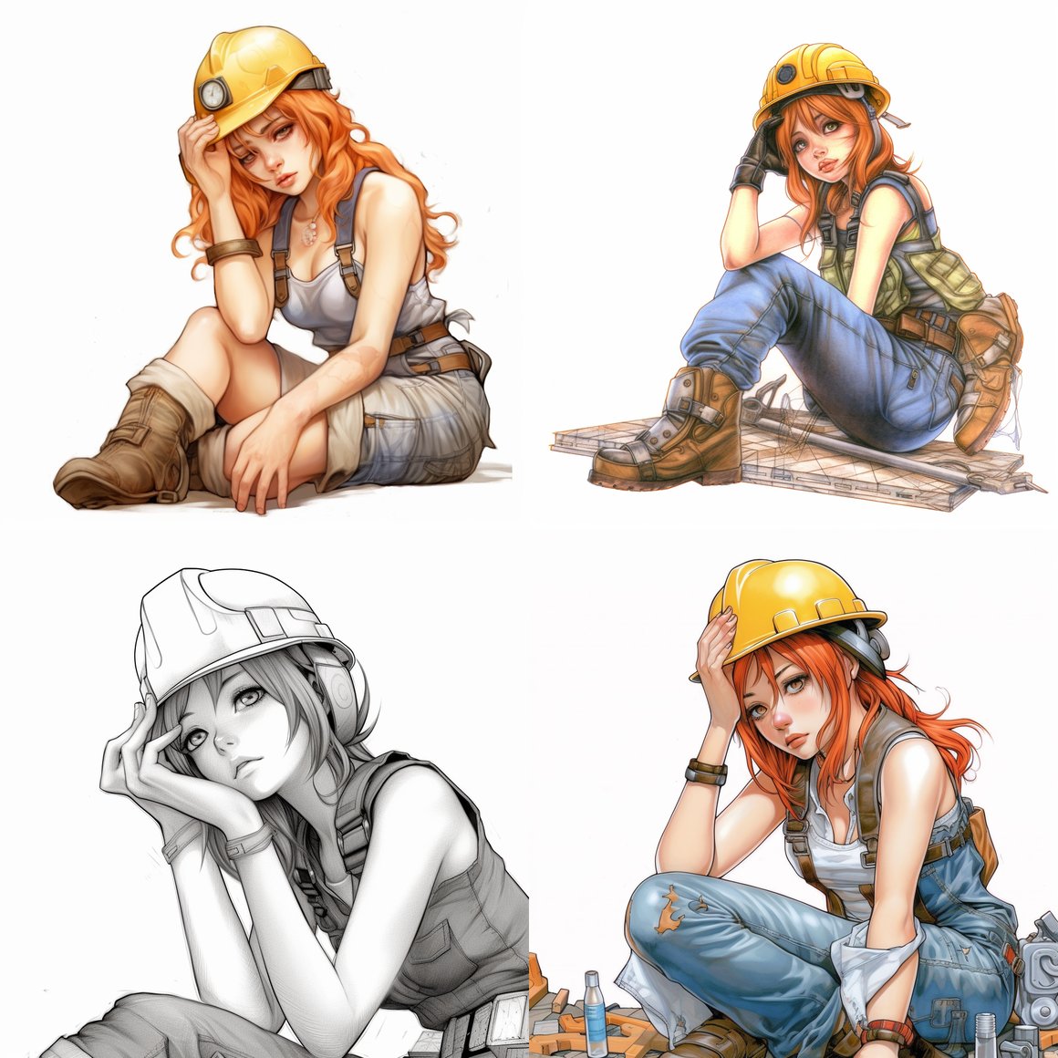 Detailed Illustration of Anime Construction Pin-up Girl