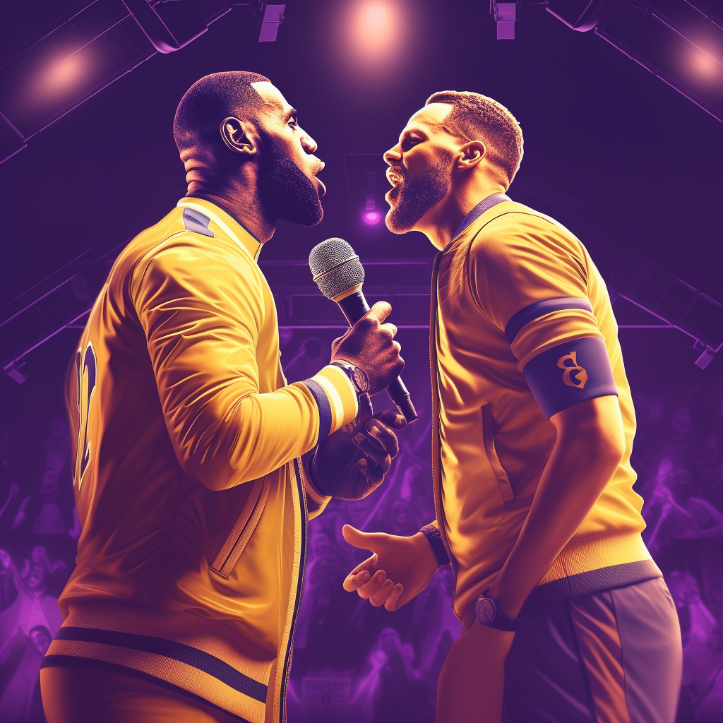 NBA Stars LeBron and Curry's Karaoke Showdown in Futuristic Sports Bar