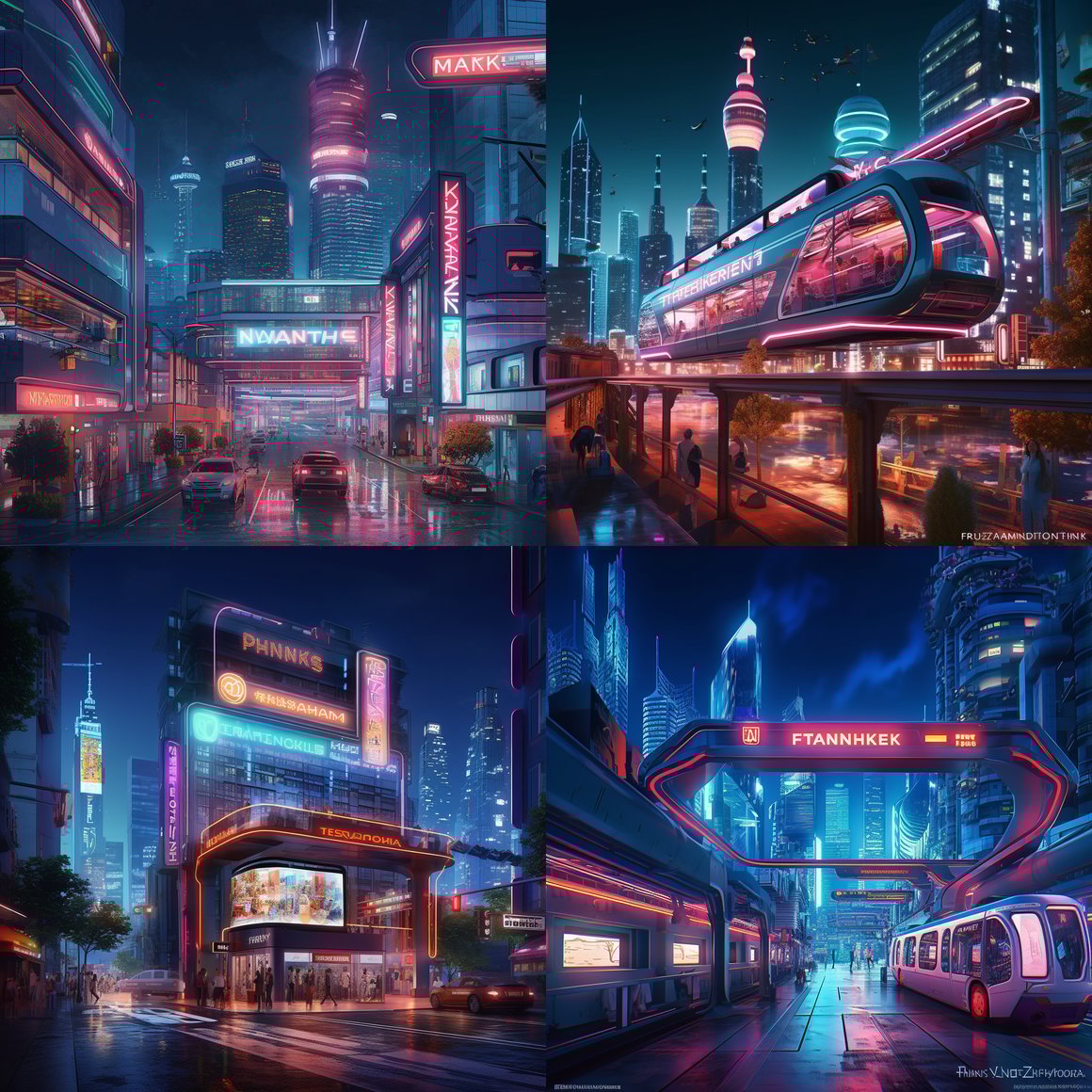 Neon Nightfall in Future Frankfurt: A Cyberpunk Odyssey