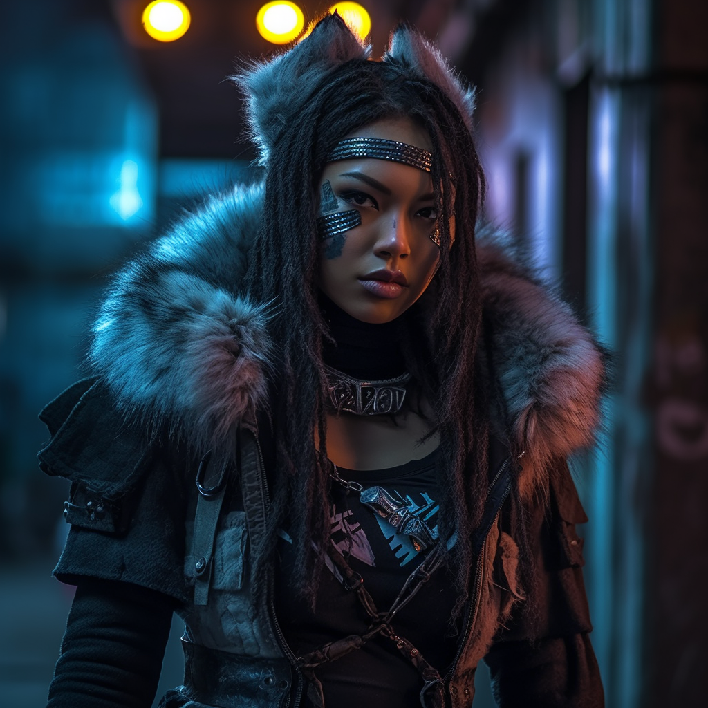 A Hyper-Realistic Journey Through Urban Cyberpunk Neo-Native American Chic