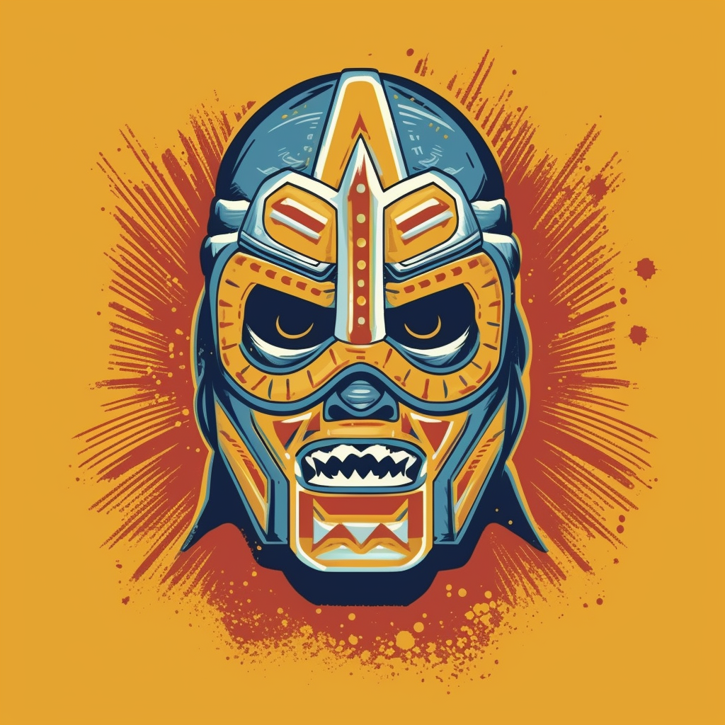 Retro Mexican Wrestler T-Shirt Design with Modern Authentic Colors in Dot Matrix Screen Printing