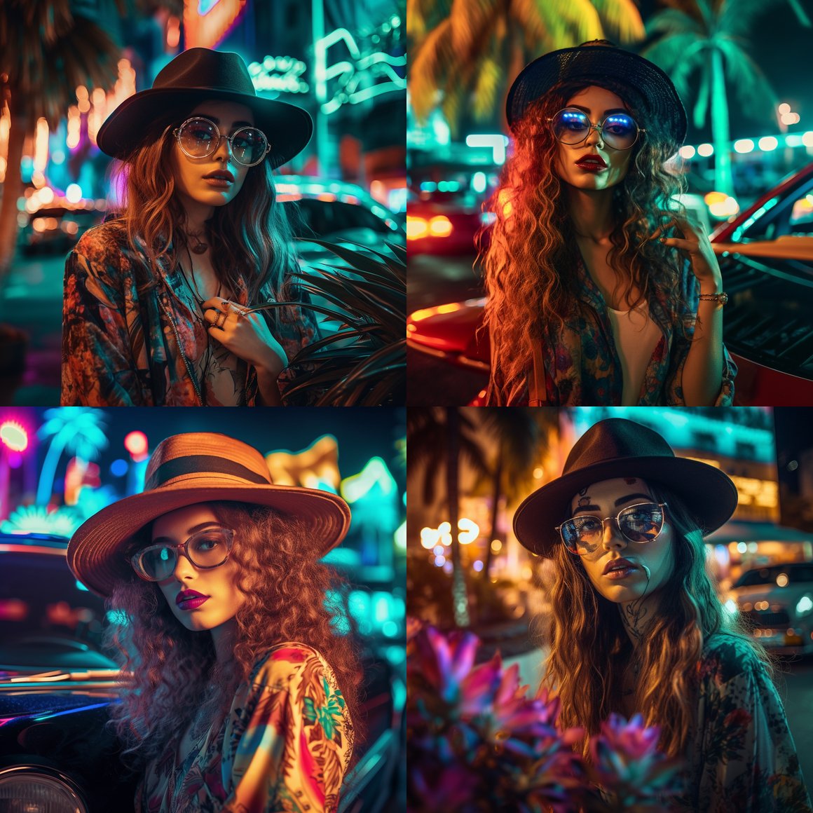 Neon Nightscape: An Artistic Encounter in Futuristic Miami