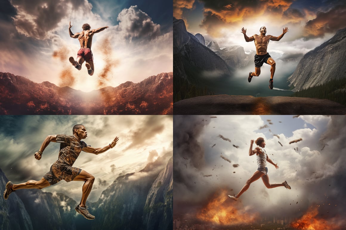 Athletic Soar: Mid-Marathon Runner in Flight