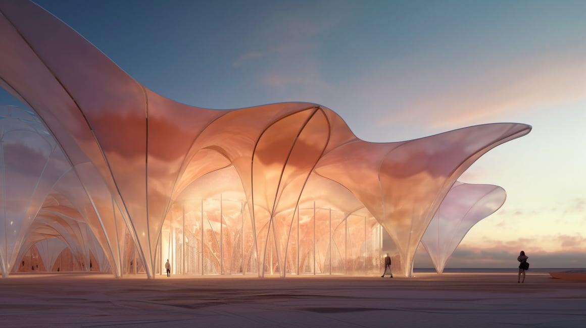 A Transparent Architectural Odyssey at Sunset