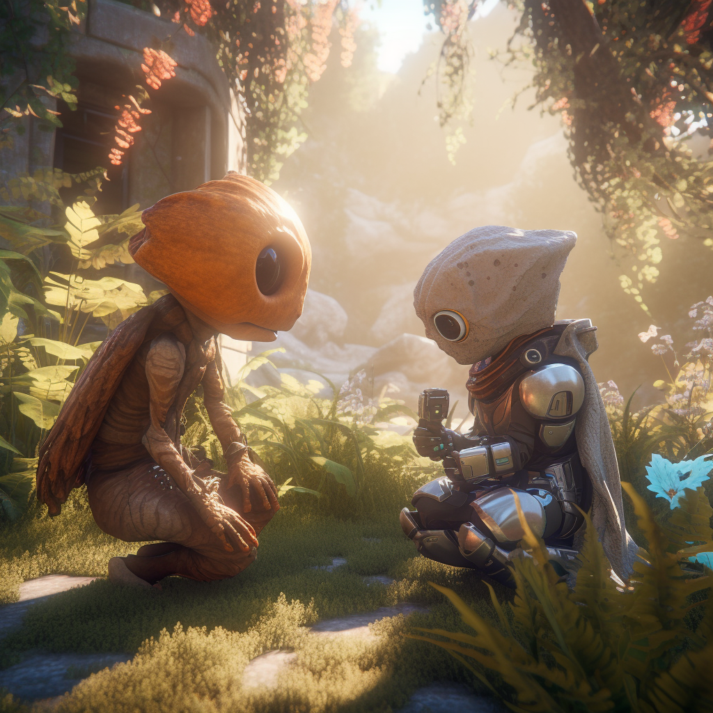 Unreal Engine 5 Encounter of Furry Aliens and Curious Kids
