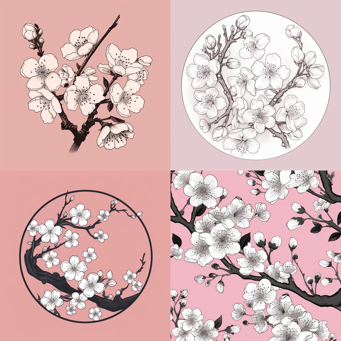 Mid-way Tranquil Cherry Blossoms - Minimalist Colouring Sheet