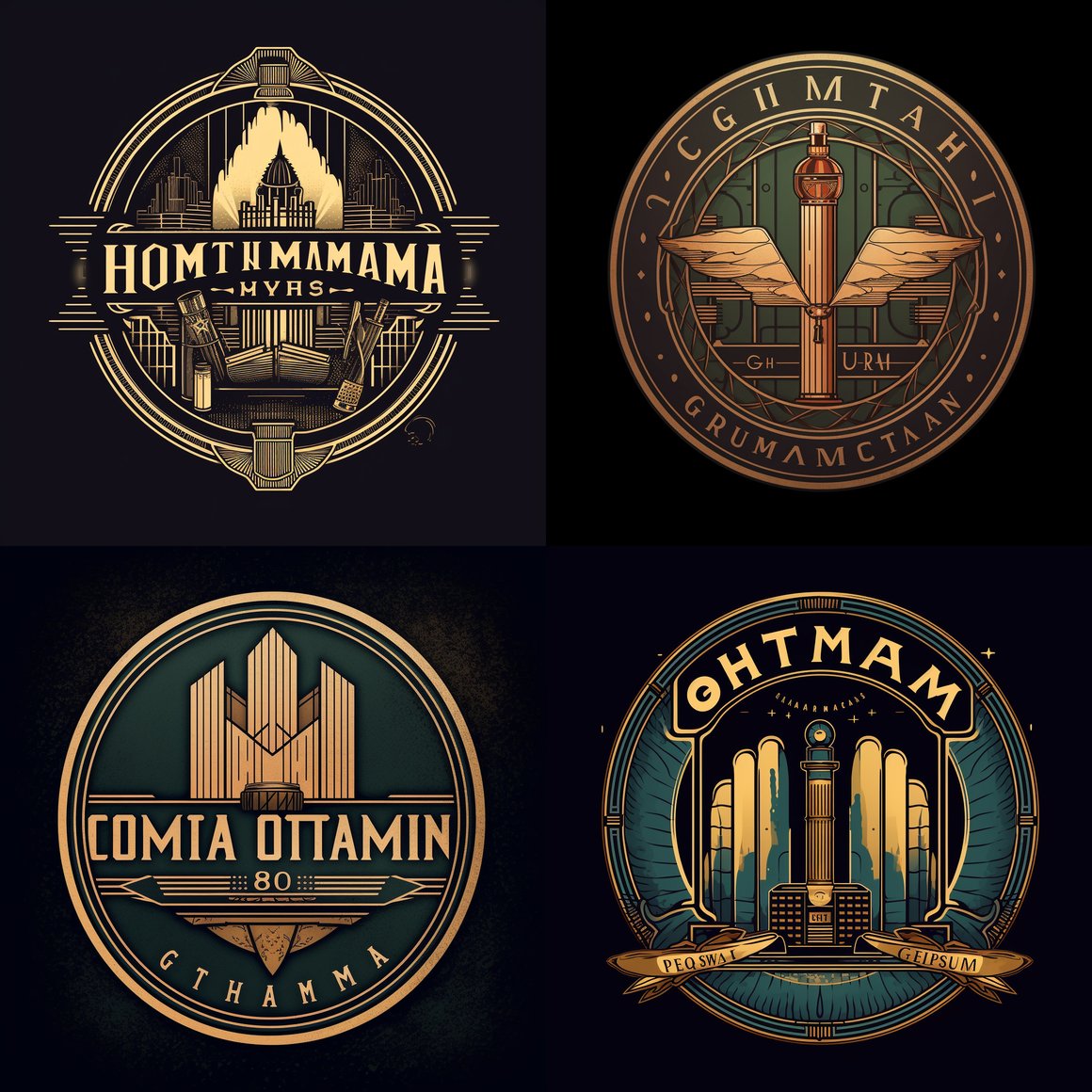 Art Deco Inspired Gotham Humidors Logo Design with Cigar & Cocktail Elements