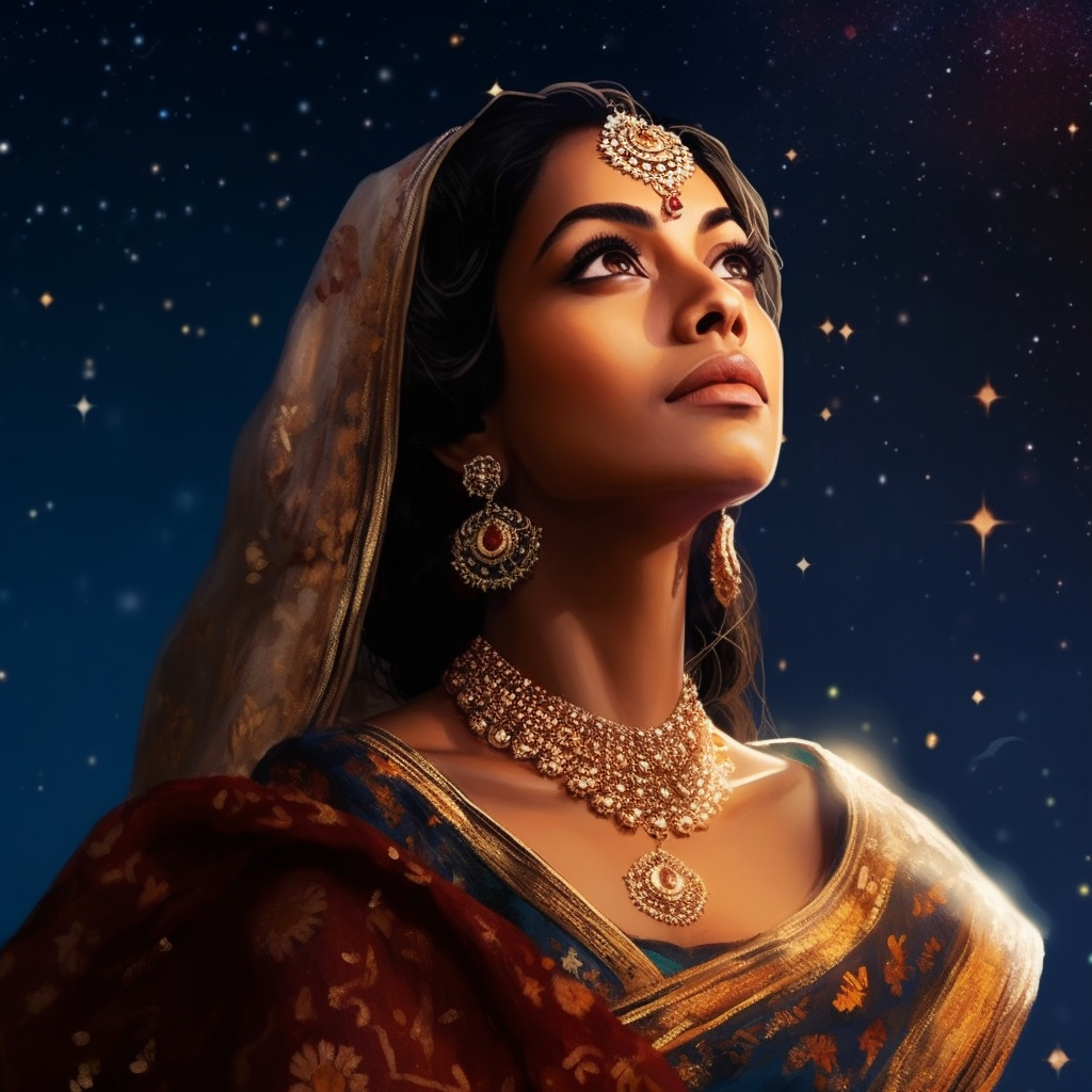 Resolute Indian Queen under the Starlit Sky - A 4K Illustration
