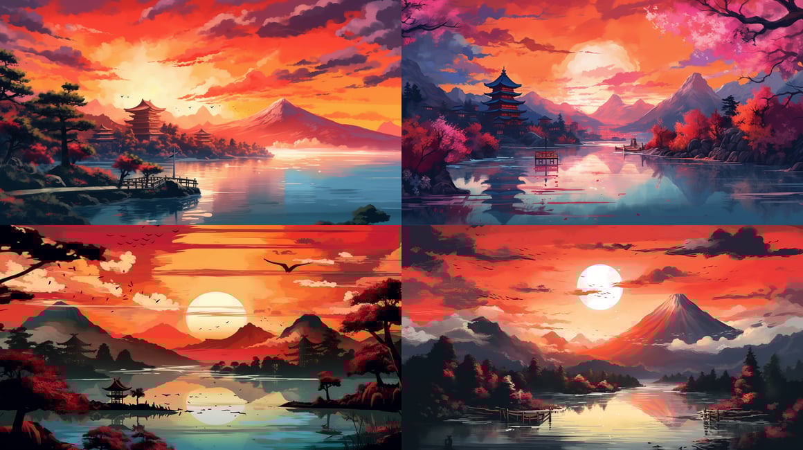 Hand-Drawn Japanese Landscape Painting