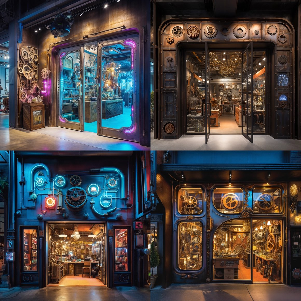 Neon Cyber-Steampunk Storefront for Star Bells Shop