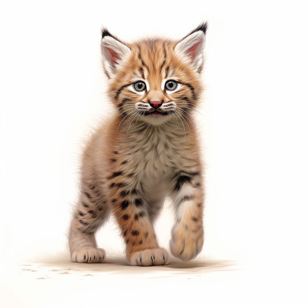 Detailed Illustration of a Playful Baby Bobcat - Mid-Journey Sketch