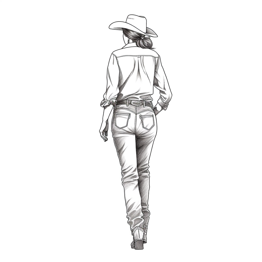 Retro Flat-Line Cowgirl Midway Sketch