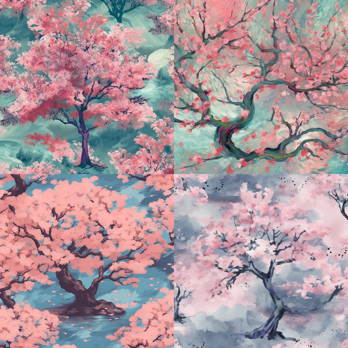 Halfway Completion of Monet-Inspired Sakura Tree Pattern Design Prompt ...
