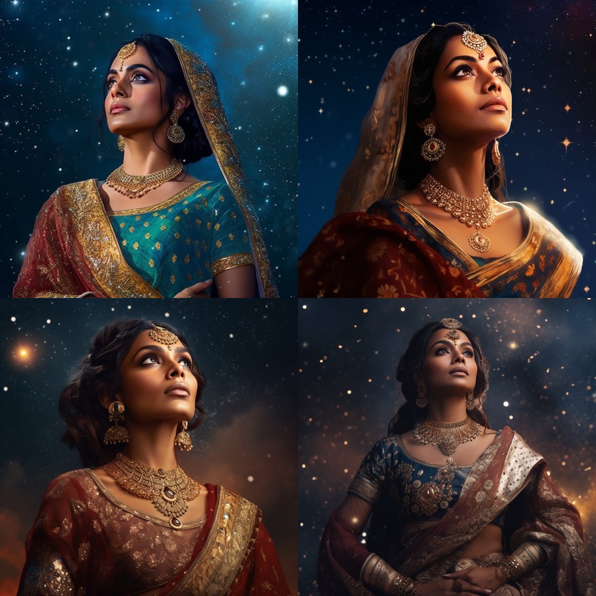 Resolute Indian Queen under the Starlit Sky - A 4K Illustration