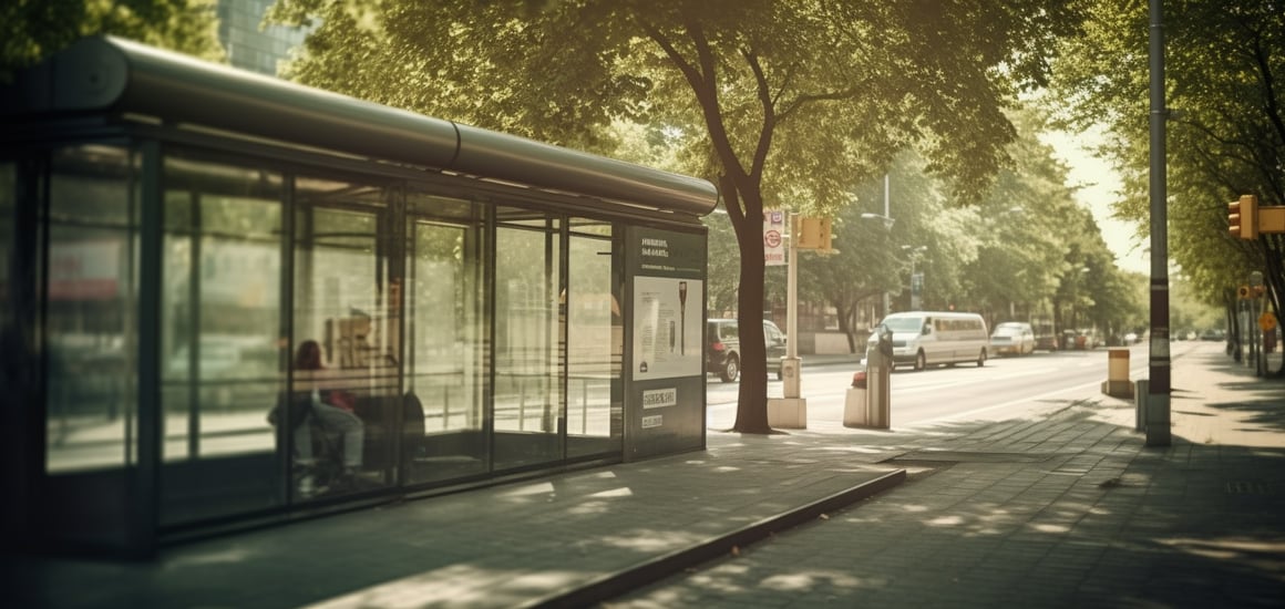 City Bus Stop Vignette: Midday Scene with Elderly Man