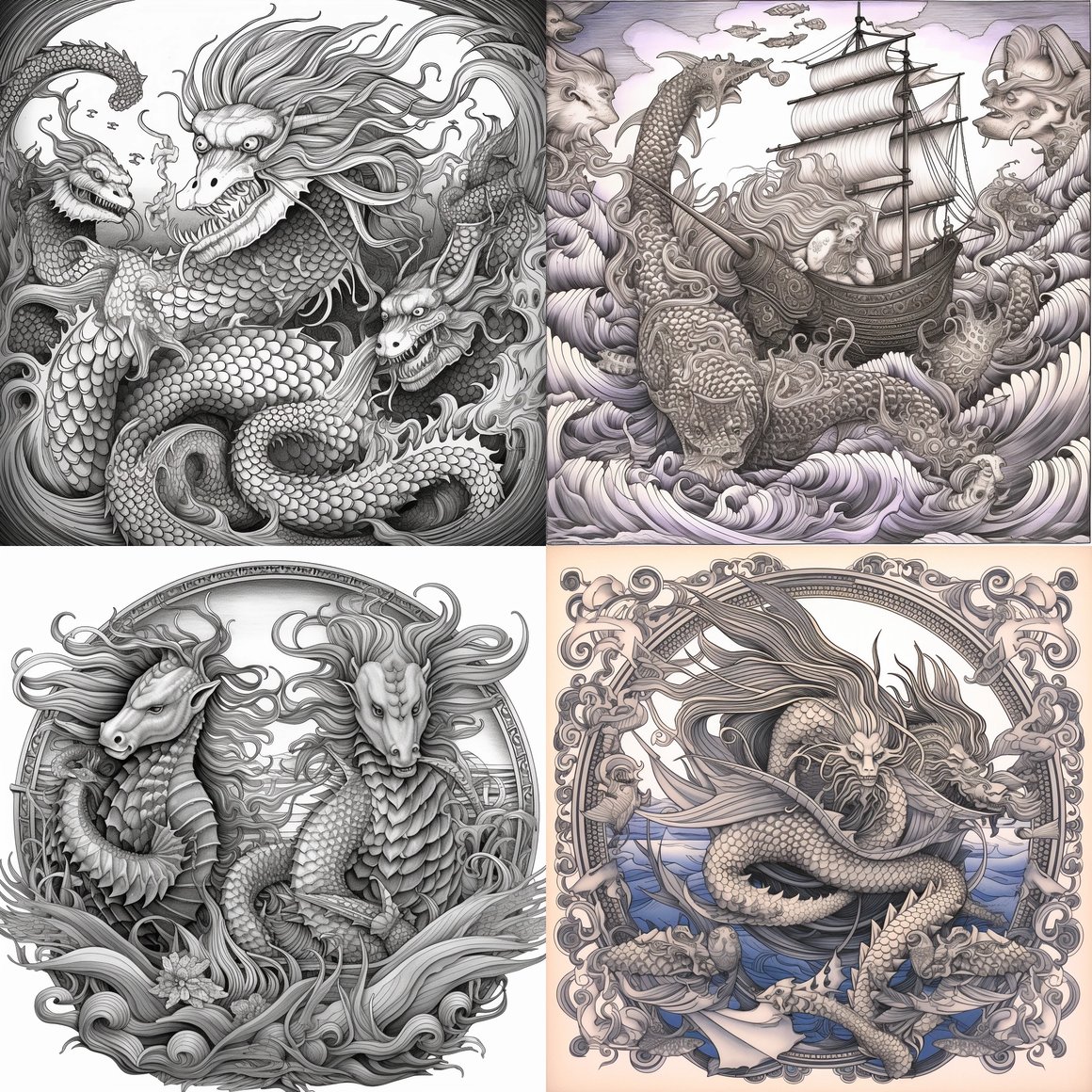 Adult Coloring Page of Fantastical Sea Creatures