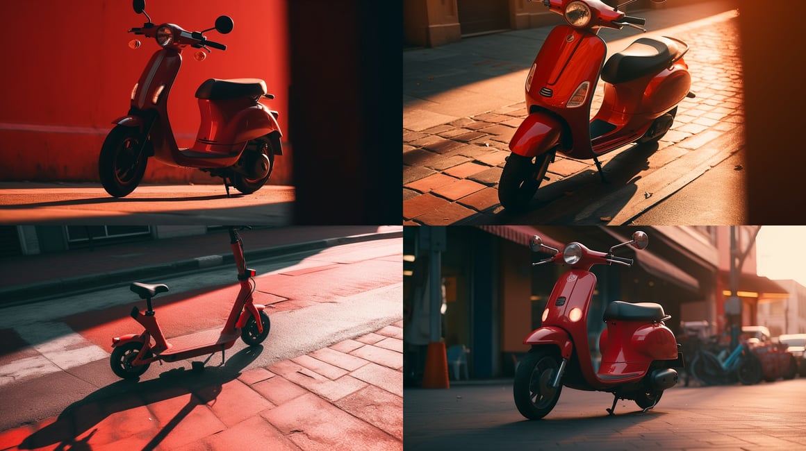 Midday Electric Scooter Journey in Vibrant Red Hues