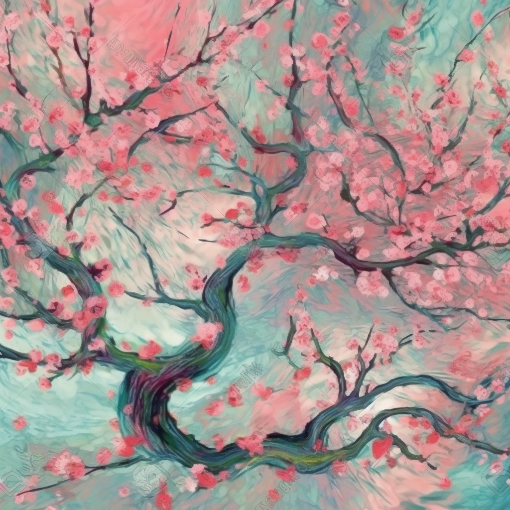 Halfway Completion of Monet-Inspired Sakura Tree Pattern Design Prompt ...