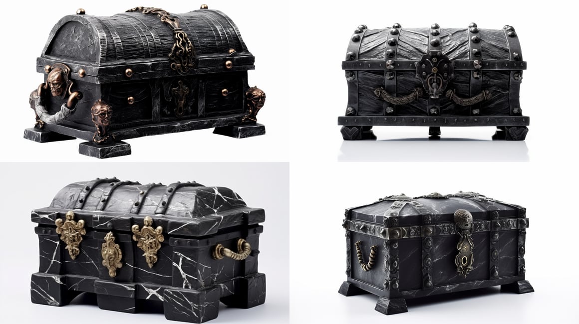 Detailed Black Marble Treasure Chest Statue Mid-Journey Snapshot