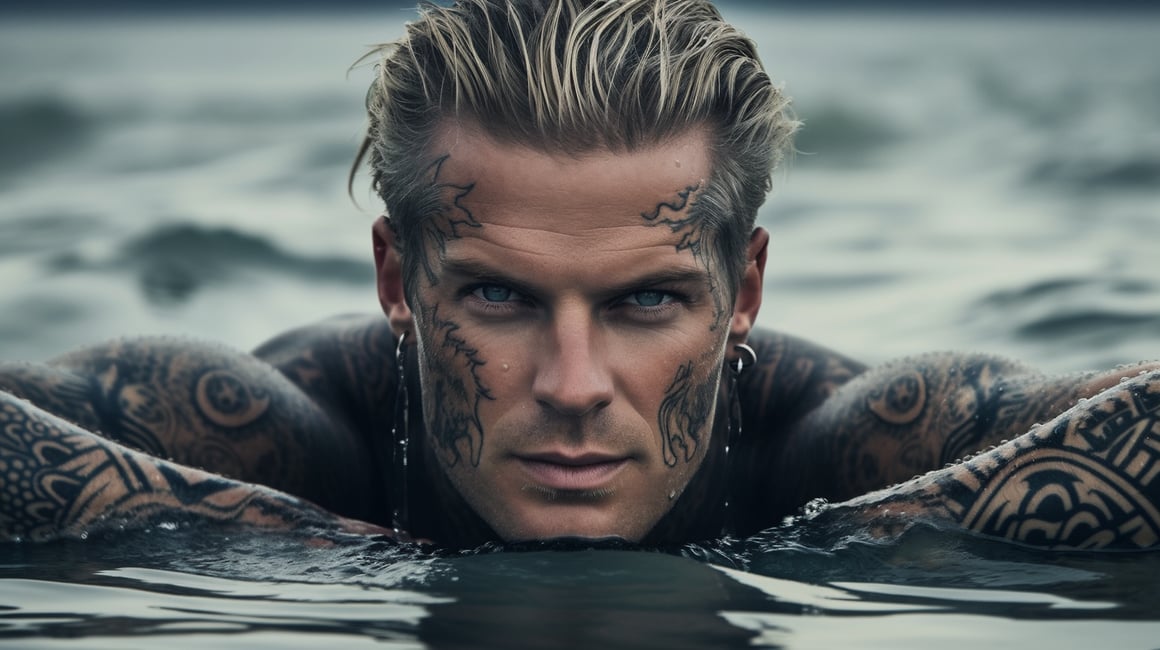 Summer Escape: Close-Up Portrait of Tattooed Indonesian Man