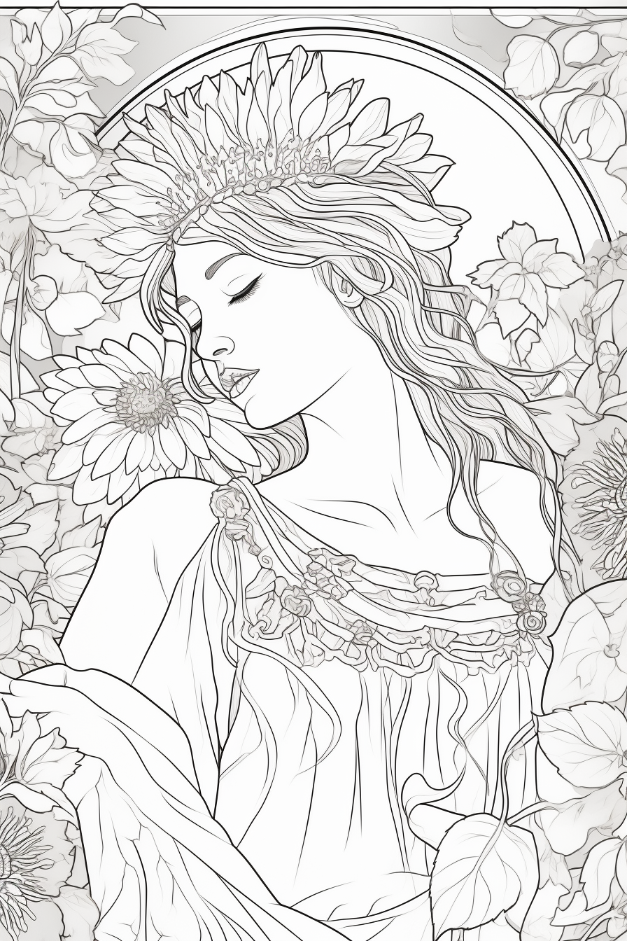 Sunflower Illustration by Alfons Mucha - Midway Coloring Update Setup