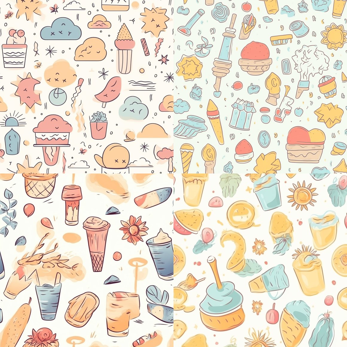 Sun & Ice Cream Watercolor Icons, Version 5
