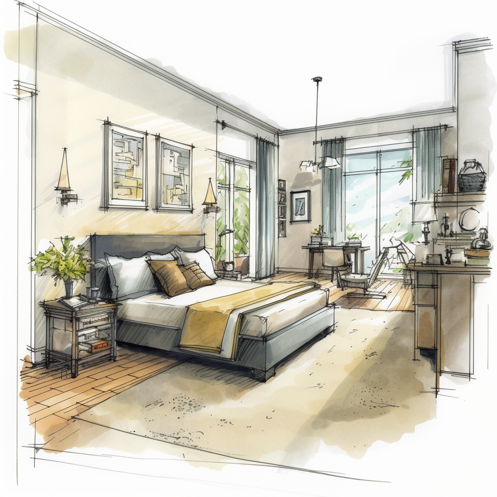 Classic Bedroom Interior with Portrait Wall, Version 5.1